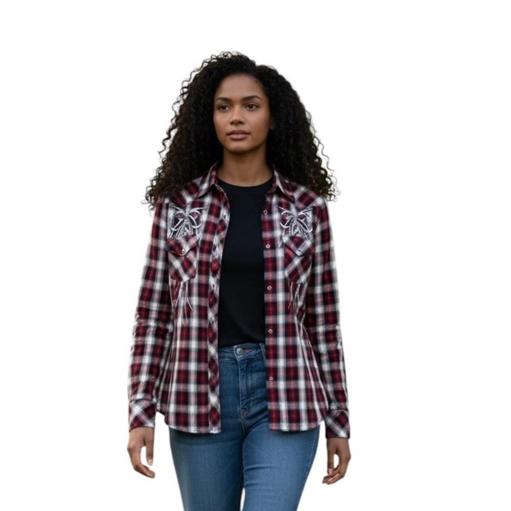 Panhandle Slim Plaid Button-Up Shirt - Red Black White